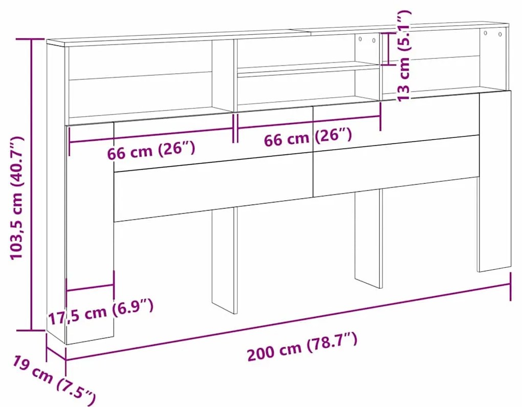 Fejhajtó szekrény Musta tammi 200 x 19 x 103.5 cm Műanyag Fa