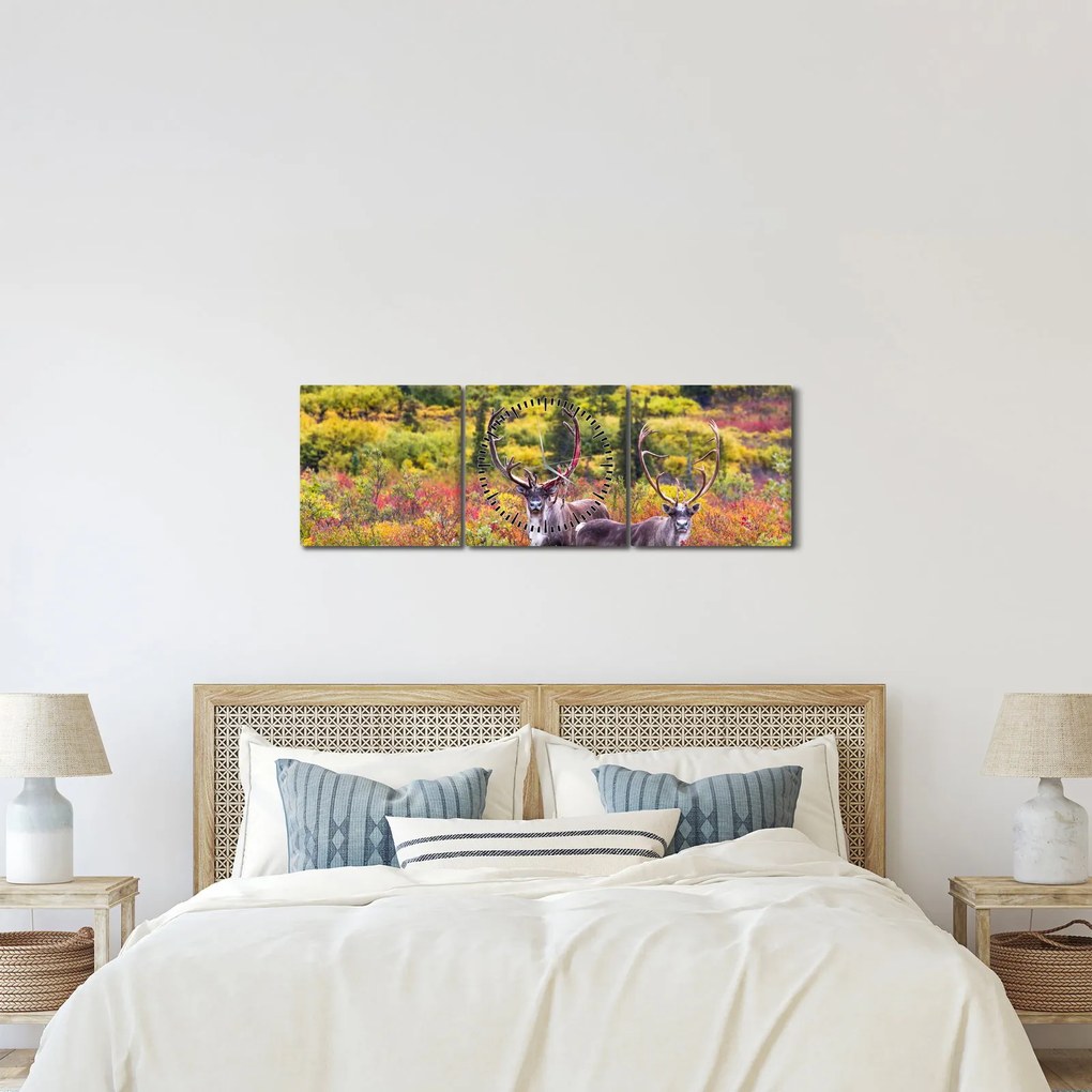 Kép - Caribou, Alaszka (órával) (90x30 cm)