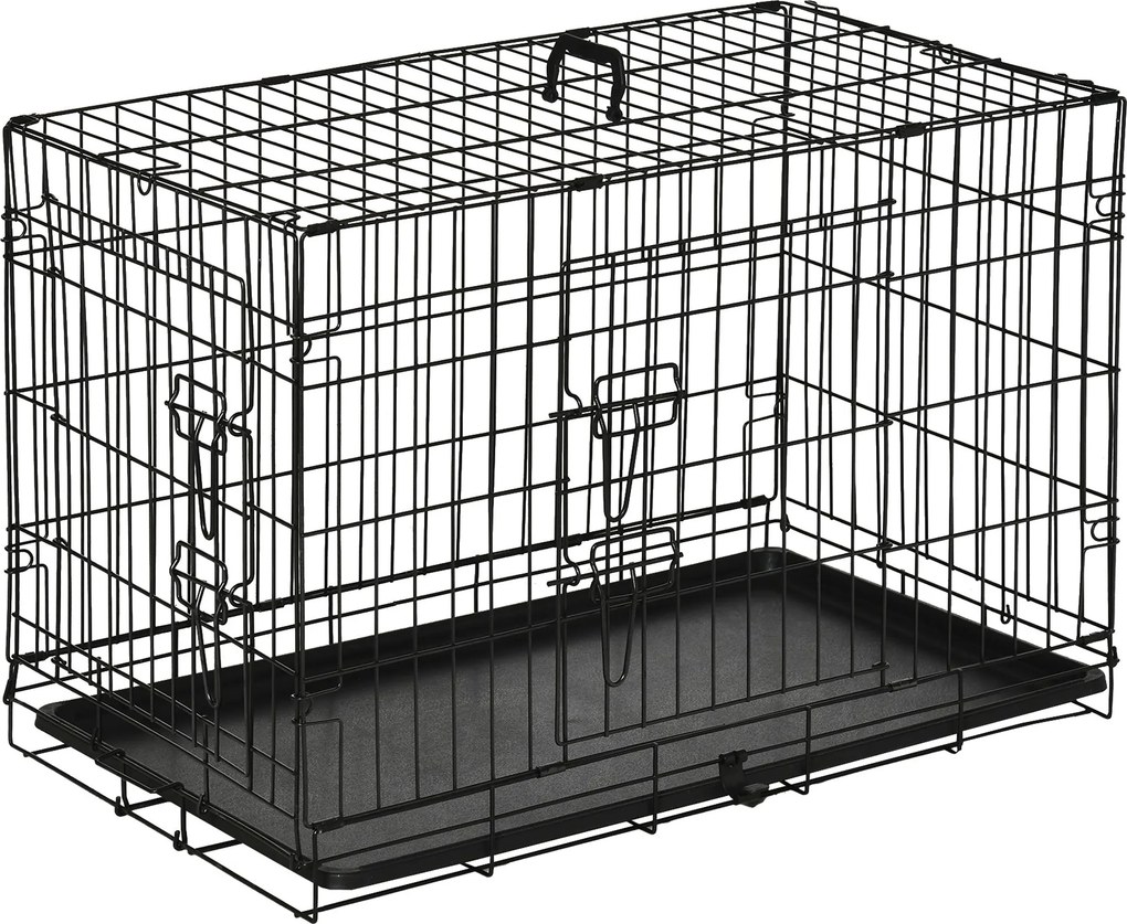 PawHut Kutya Ketrec Szállítóláda Hálóketrec Kiskutya Szállítódoboz Hordozható Fém Fekete 75 x 48,5 x 53 cm | Aosom