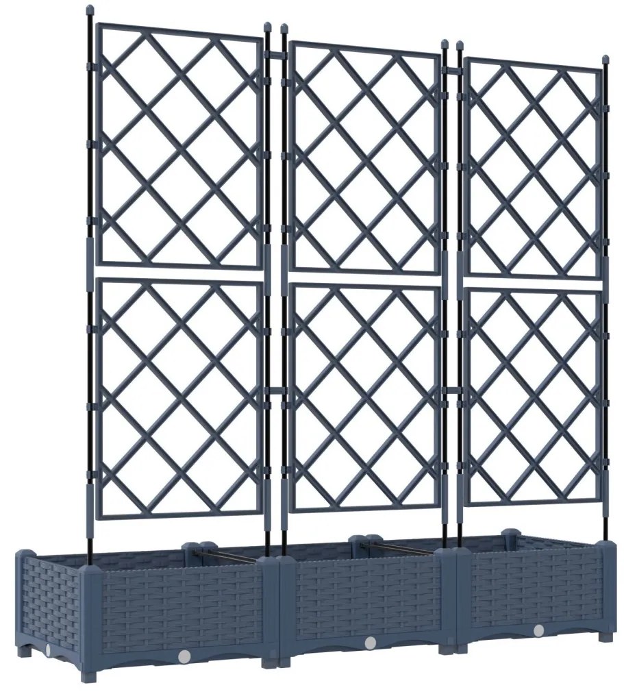 Kerti Cserép Trellis-szel 3 db Szürke 120x40x125.5 cm