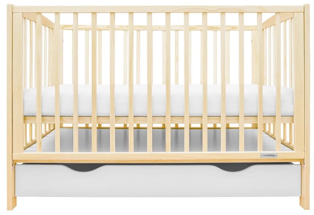 Gyerek kiságy New Baby LILLY leengedhető oldalráccsal és fiókkal természetes