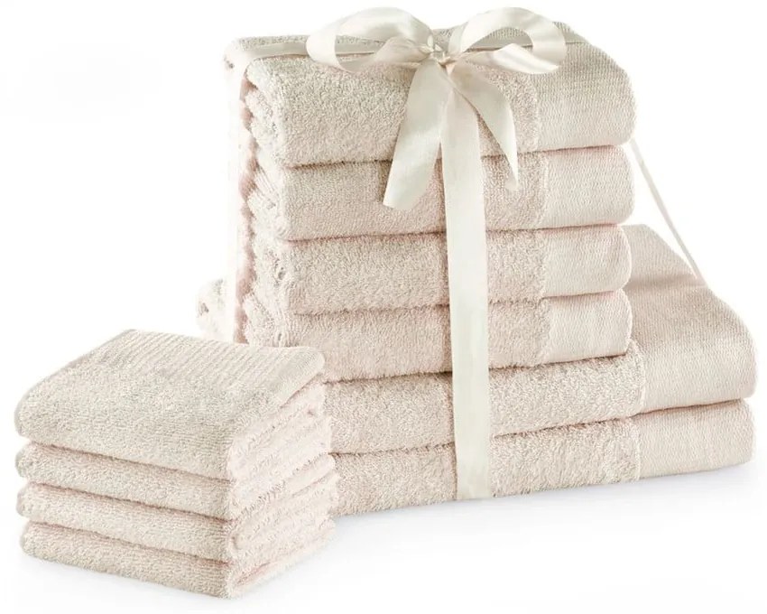 Krémszínű frottír pamut törölköző és fürdőlepedő készlet 10 db-os Amari – Restilo