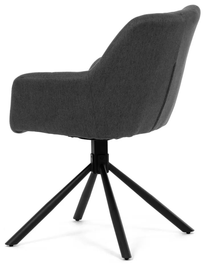 Scaun de sufragerie pivotant, țesătură gri închis, mecanism rotativ 90°/90° (stânga/dreapta), metal negru