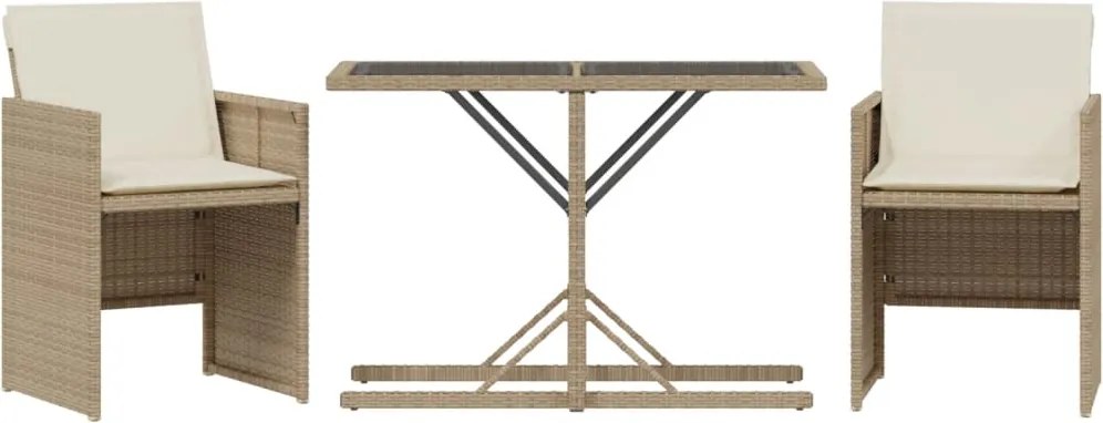 vidaXL 3 részes bézs polyrattan bisztrógarnitúra párnával