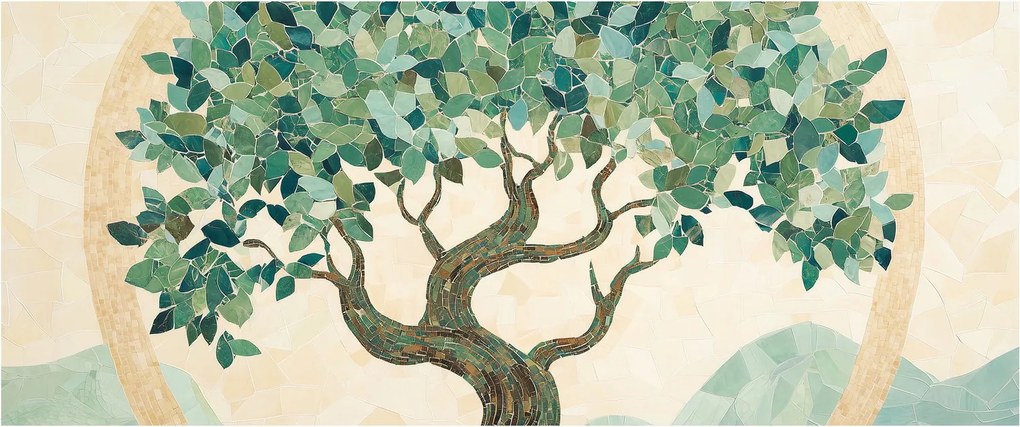 Kép – Elegáns mozaik fával (120x50 cm)