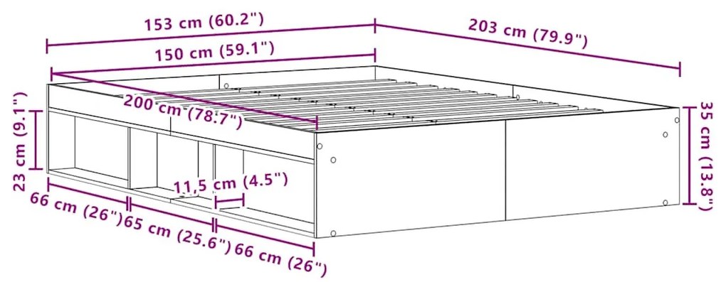 fekete tölgy színű szerelt fa ágykeret matrac nélkül 150x200 cm