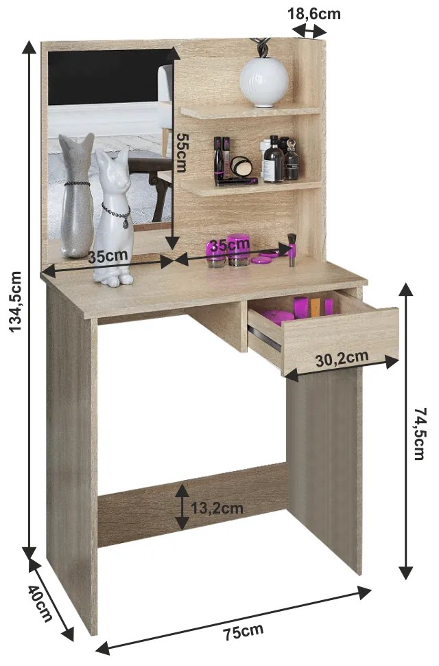 BELEZA dekoratív asztal, sonoma tölgy