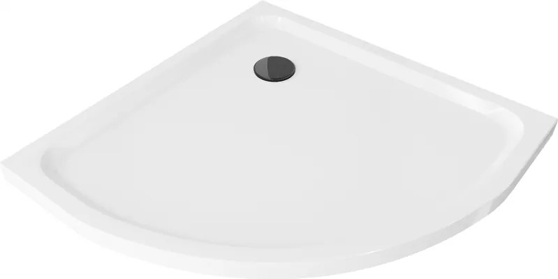 Mexen Flat félkör alakú slim zuhanytálca 80 x 80 cm, fehér, fekete szifon - 41108080B