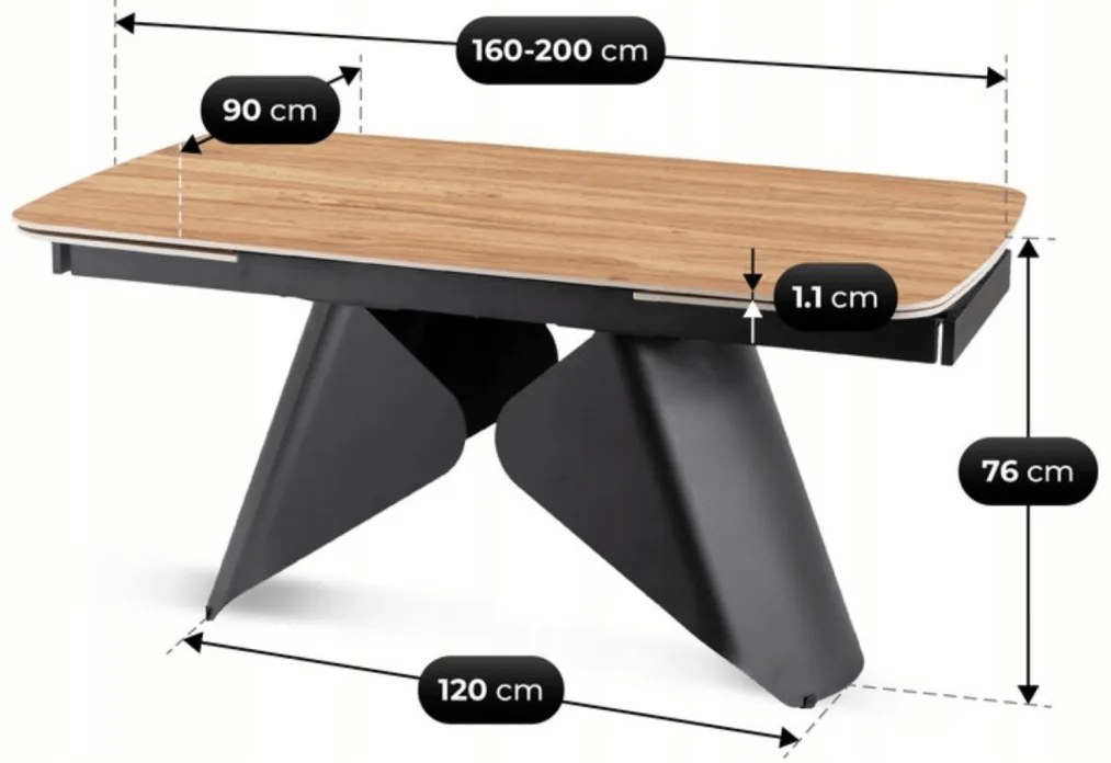 Bővíthető Kerámia Étkezőasztal Tölgy/Fekete Színben. VERONA 160–240 cm