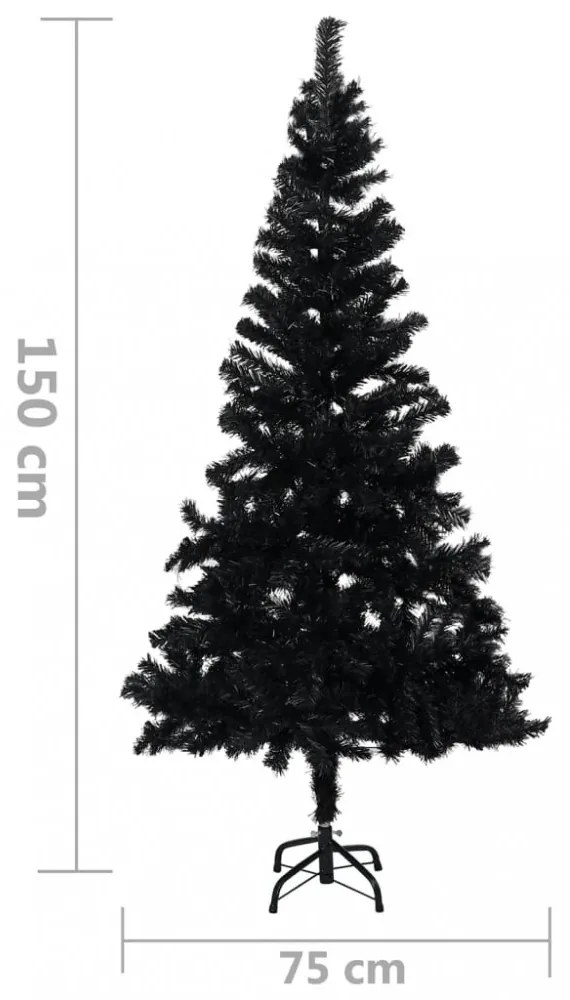 fekete PVC műkarácsonyfa állvánnyal 150 cm