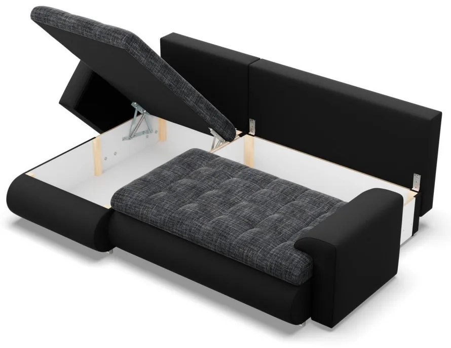 Tokio sarokkanapé, 2 ágyneműtartóval, fonott + műbőr, baloldali, szürke - fekete