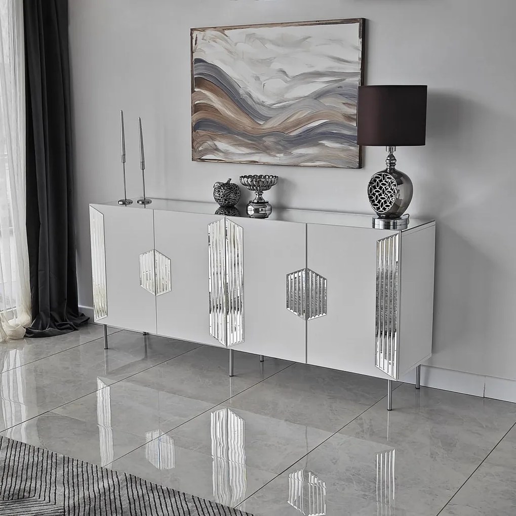 Dubai komód, fehér-ezüst, 180 cm