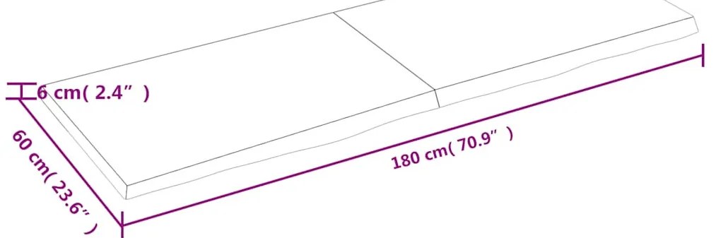 világosbarna kezelt tömör fa fürdőszobai pult 180x60x(2-6) cm