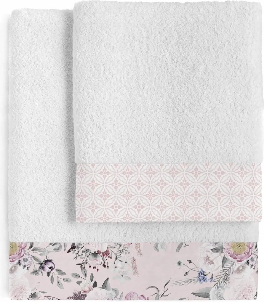 Happy Friday Törölköző szett 100% pamut 100x50 140x70 cm fehér/rózsaszín