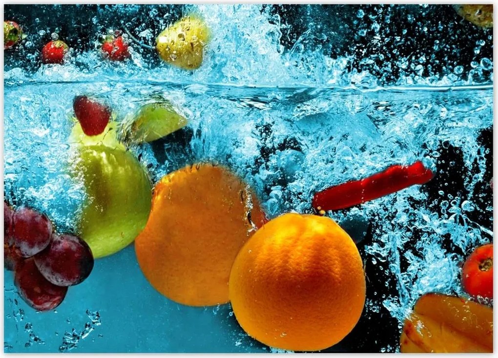Poszterek 70x50 Kék csobbanás gyümölcsökkel