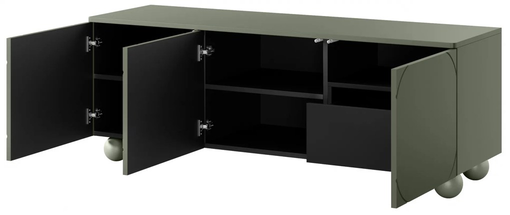 Sonatia II háromajtós TV szekrény, gömb lábakon - 150 cm - oliva színű