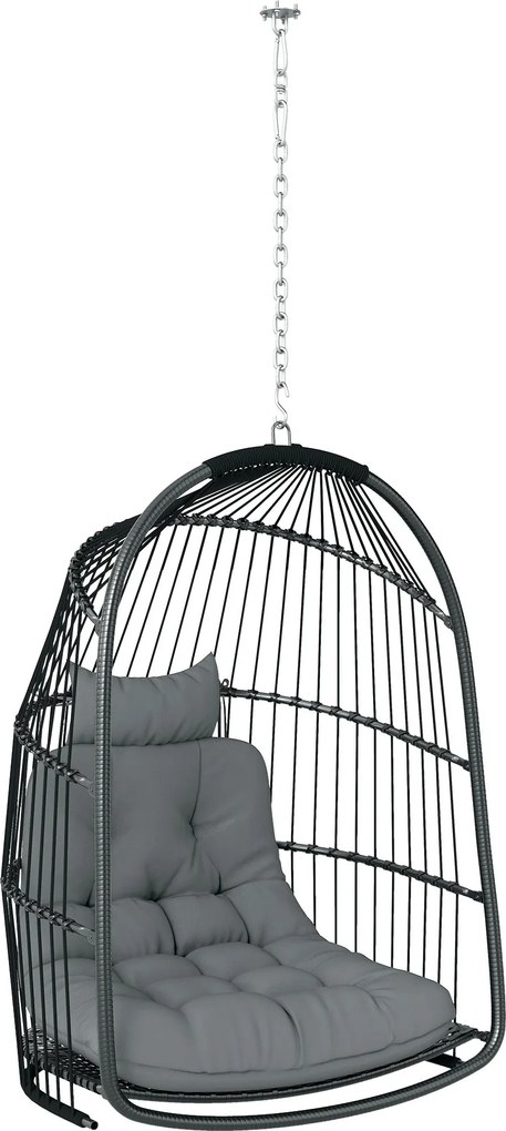Outsunny Függőszék Kosár Kárpittal, Poly Rattan Hinta Kültéri-Beltéri Összecsukható Függőszék, 150kg-ig Terhelhető, Hinta Kosár Függőszék Nappali Erké