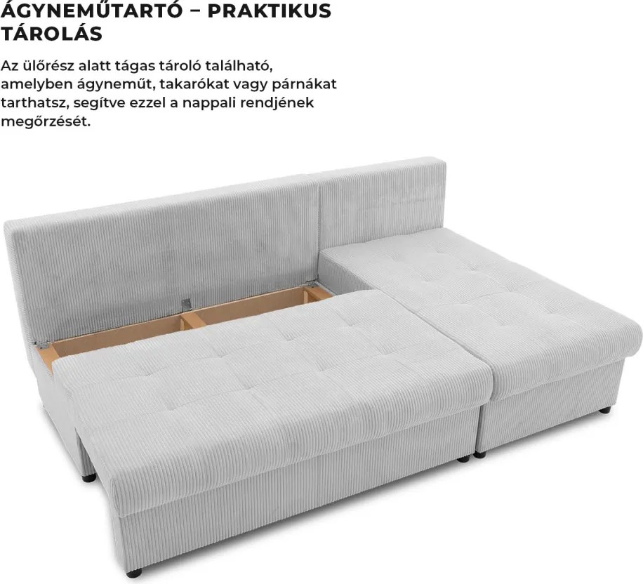 Venezia sarokkanapé, kordbársony, univerzális oldal, hab töltet, szürke