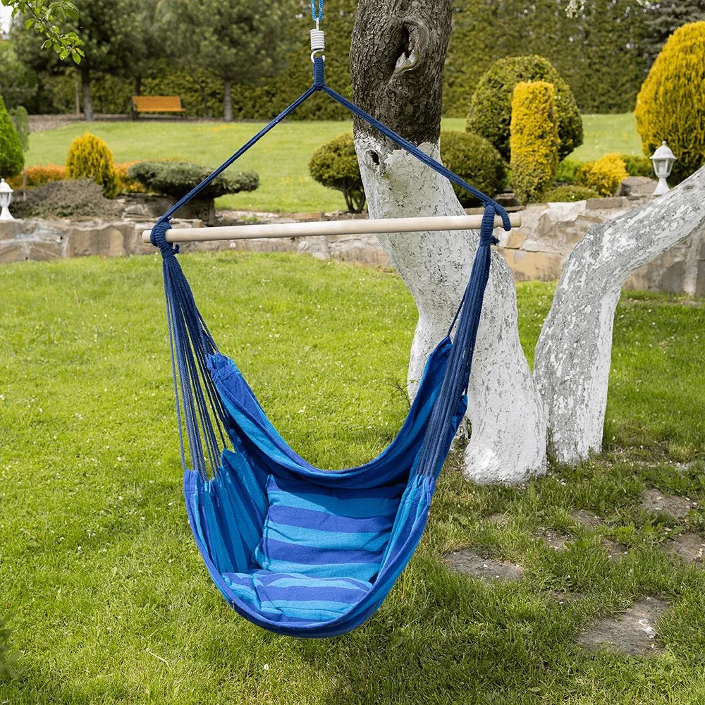 Függő hintafotel állvány nélkül, kék, NIKOLO NEW