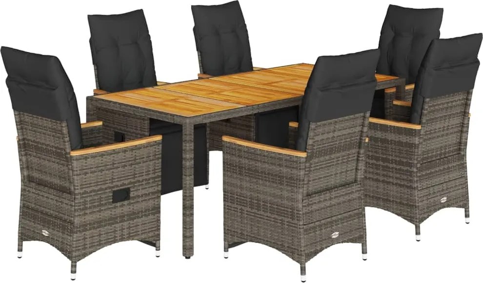 vidaXL 7 részes szürke polyrattan kerti bisztrógarnitúra párnákkal