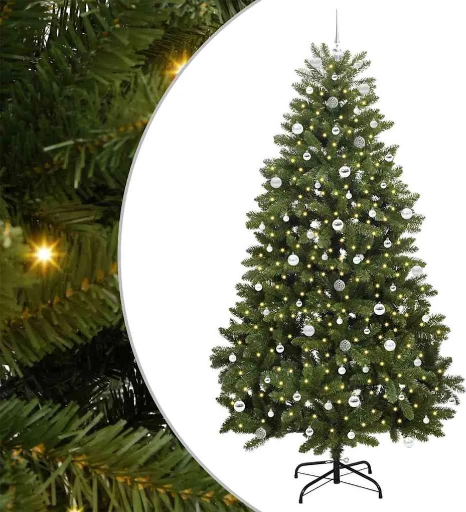 vidaXL Mű karácsonyfa 300 LED-del Zöld 240 cm PVC és fém