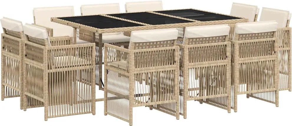 vidaXL 11 részes bézs polyrattan kerti étkezőgarnitúra párnákkal