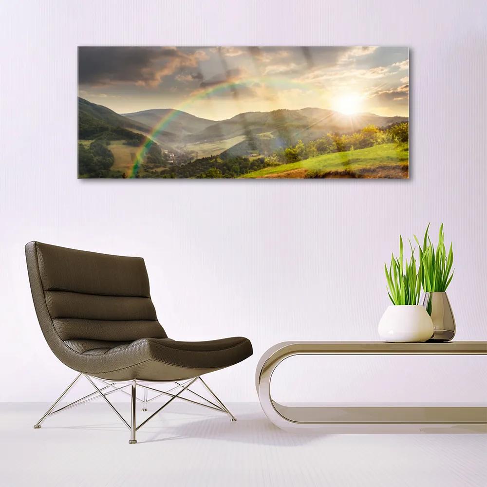 Modern üvegkép Sun Meadow Mountain West 100x50 cm