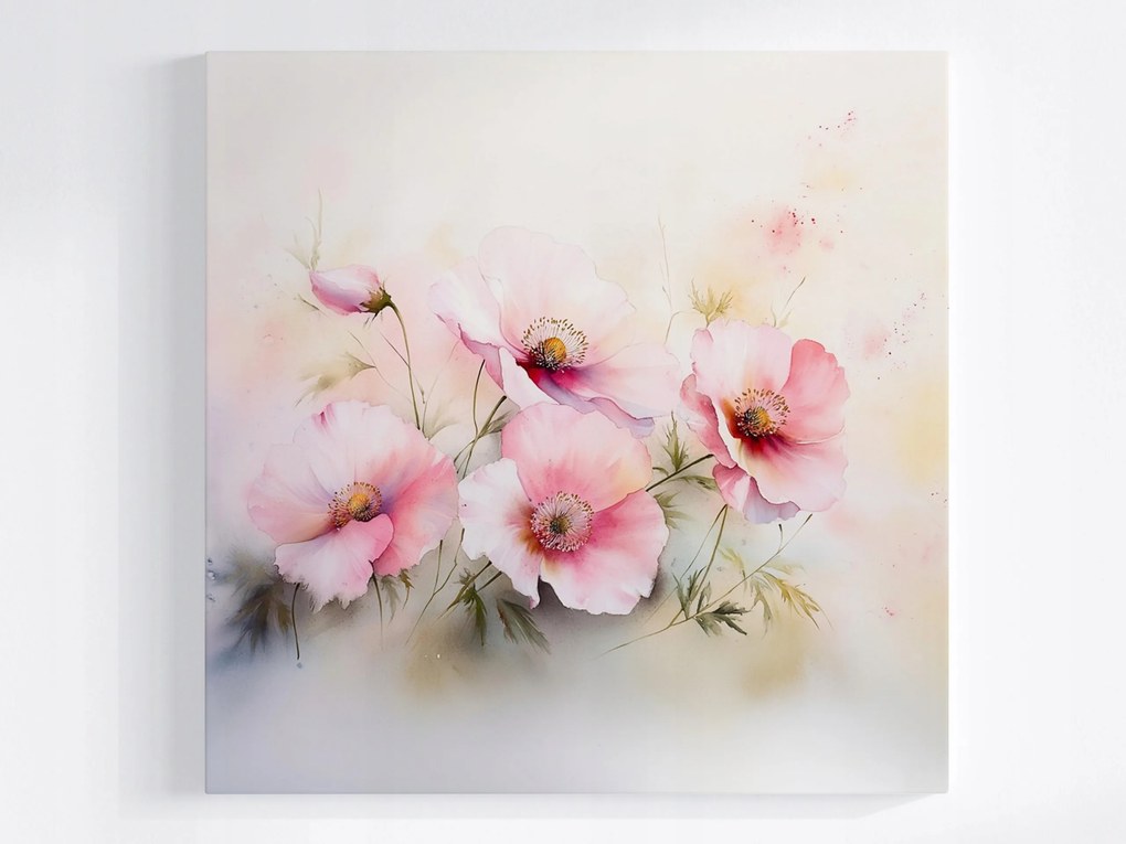 Vászonkép Canvas Akvarell Természet Rózsaszín Mezei Virágok Pipacsok 80x80