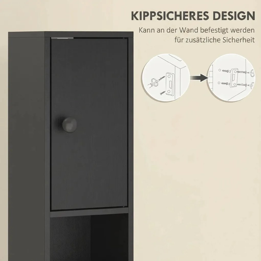 Kleankin Fürdőszobaszekrény, WC-papírtartó nyitott polcokkal, 2 szekrény, keskeny, fekete