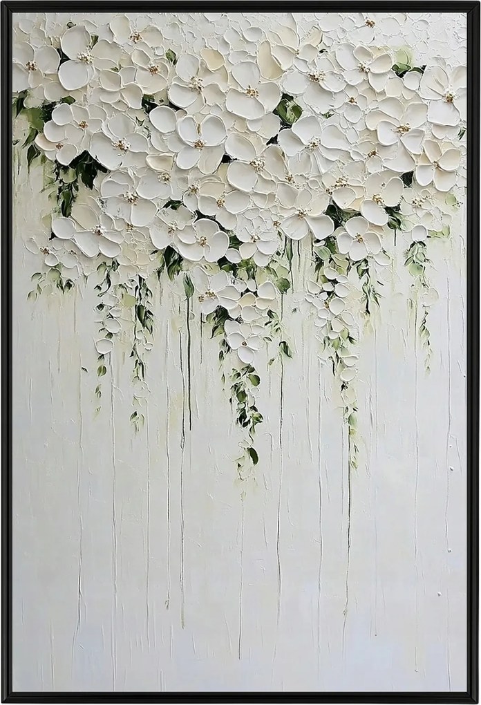 Poszter Keret Alumínium Természet Olaj Impasto 3D Fehér Kúszónövény Virágok 40x60