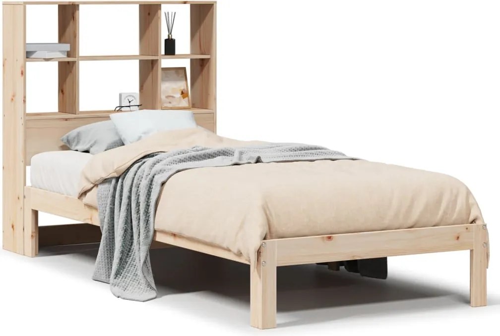 vidaXL tömör fenyőfa könyvespolcos ágy matrac nélkül 90 x 200 cm
