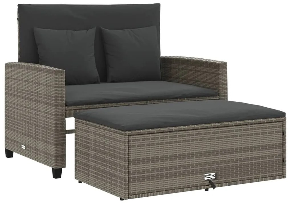2 személyes szürke polyrattan kerti kanapé párnával
