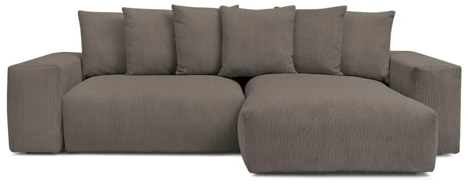 Szürkésbarna kordbársony kinyitható-tárolóhelyes sarokkanapé Voltaire – Bobochic Paris