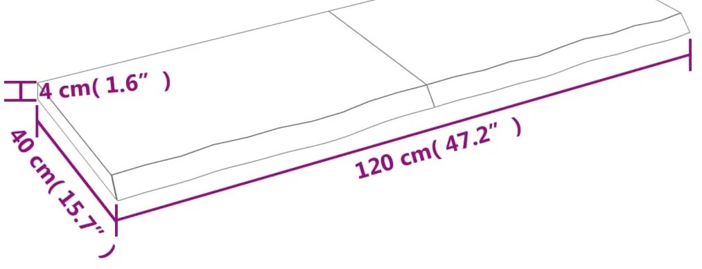 világosbarna kezelt tömör tölgyfa asztallap 120x40x(2-4) cm
