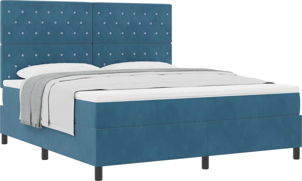 vidaXL Boxrugós ágy matracmal Sötét kék 180 x 200 cm szövet