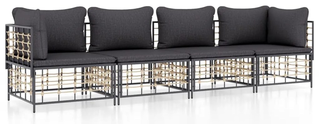 4 részes antracitszürke polyrattan kerti ülőgarnitúra párnákkal