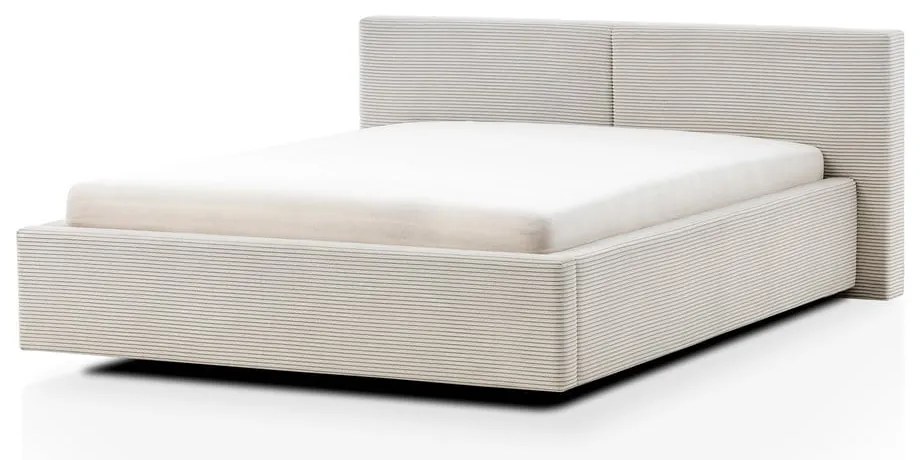 Bézs kárpitozott franciaágy tárolóhellyel ágyráccsal 180x200 cm Cube – Meise Möbel