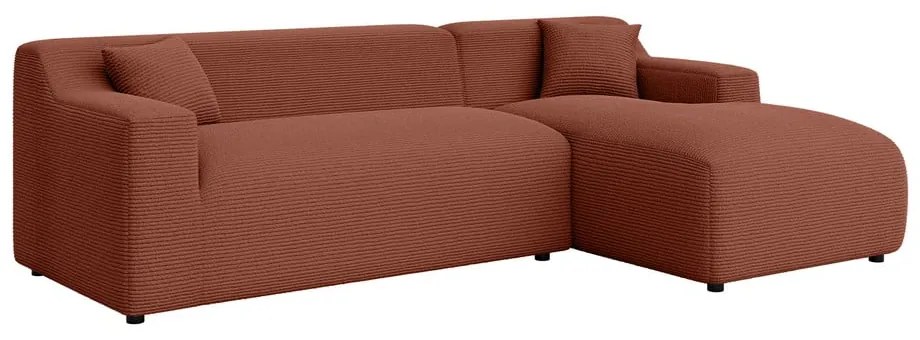 Téglavörös kordbársony sarokkanapé (jobb oldali-heverő résszel) Martin – Ropez