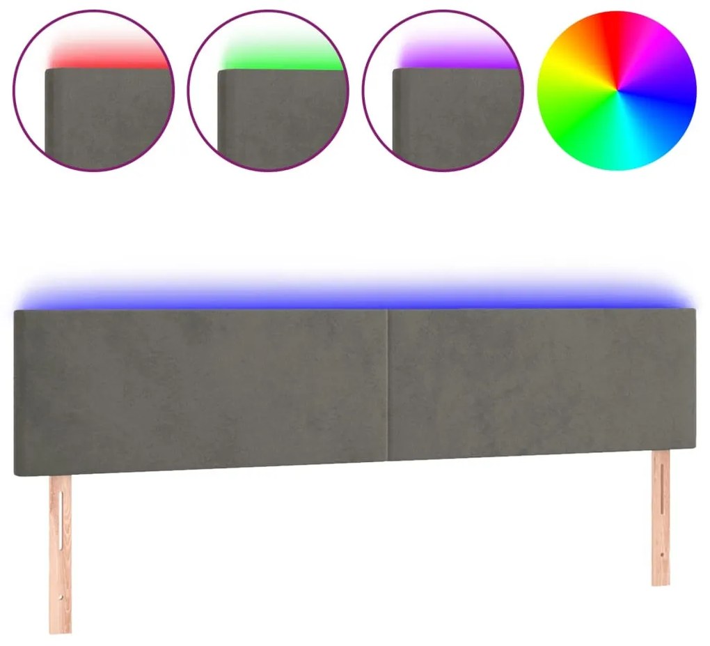 sötétszürke bársony LED-es fejtámla 180x5x78/88 cm