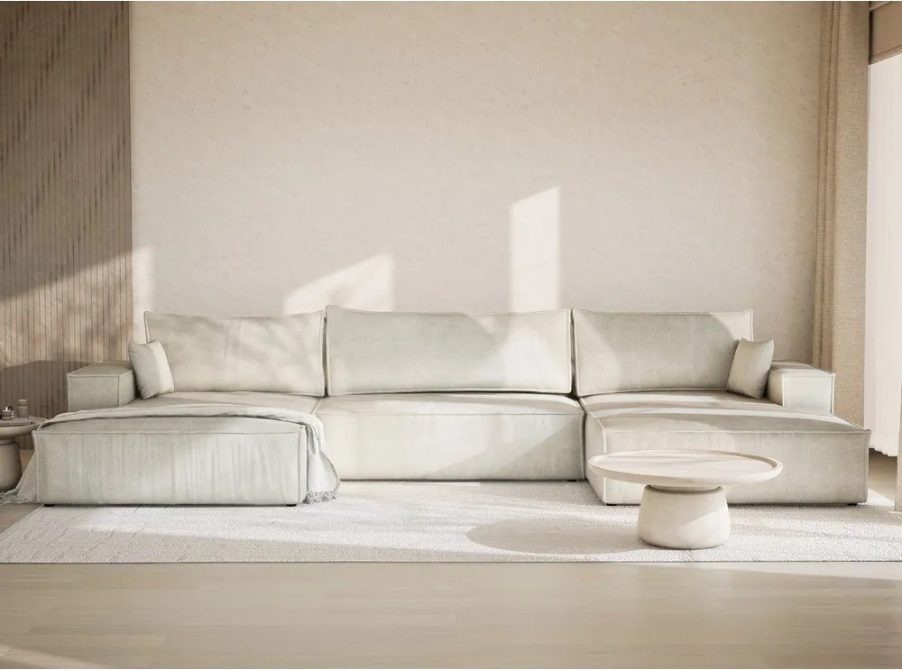 Krémszínű zsenília kinyitható-tárolóhelyes sarokkanapé (U alakú) Kyoto – Maison de Rêve