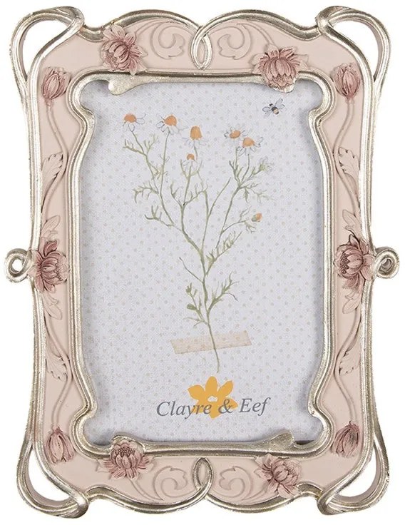 Rózsaszín virágos vintage képkeret 10x15 cm