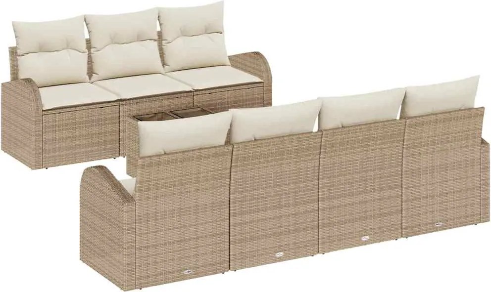 vidaXL Kerti Kanapé Szett Bézs 55 x 55 x 37 cm polirattan