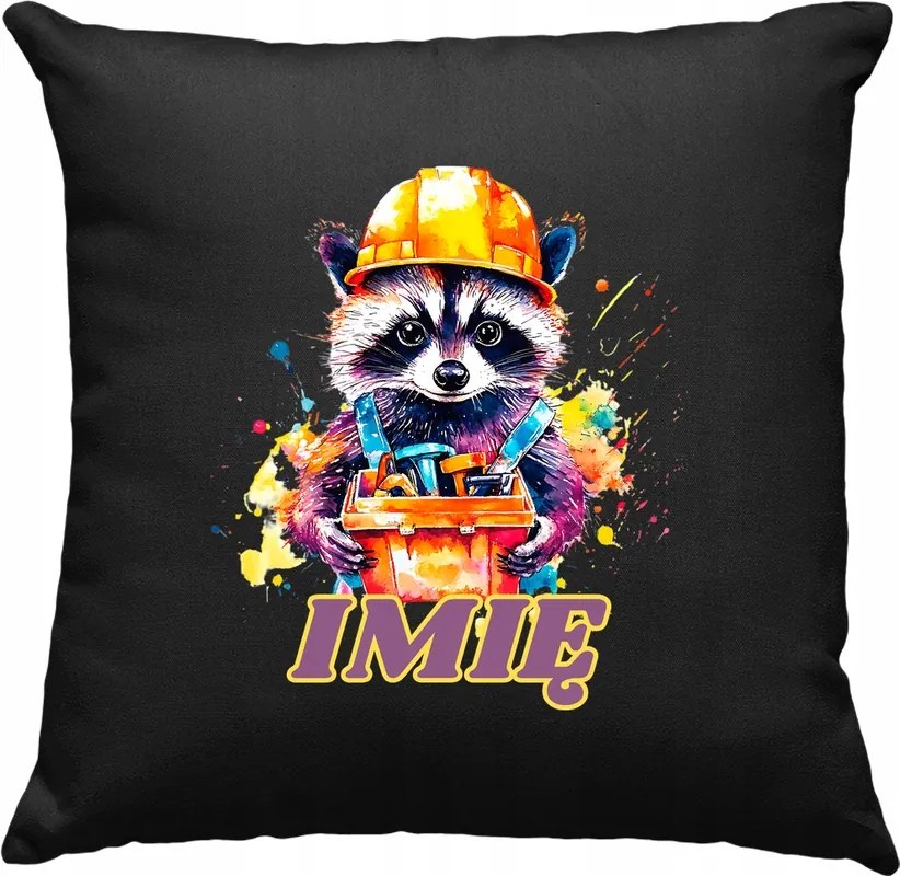 Gyerek párna Mosómedve Barkács +Név Fekete