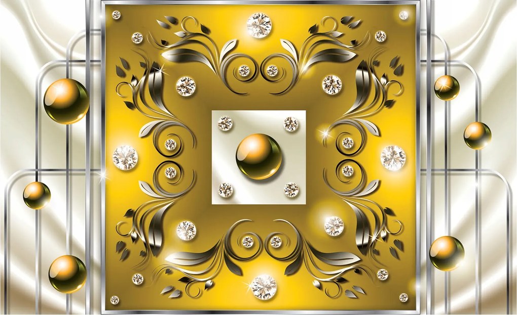 3D fotótapéta arany ezüst kristályok glamour elegancia 250x175 +ragasztó