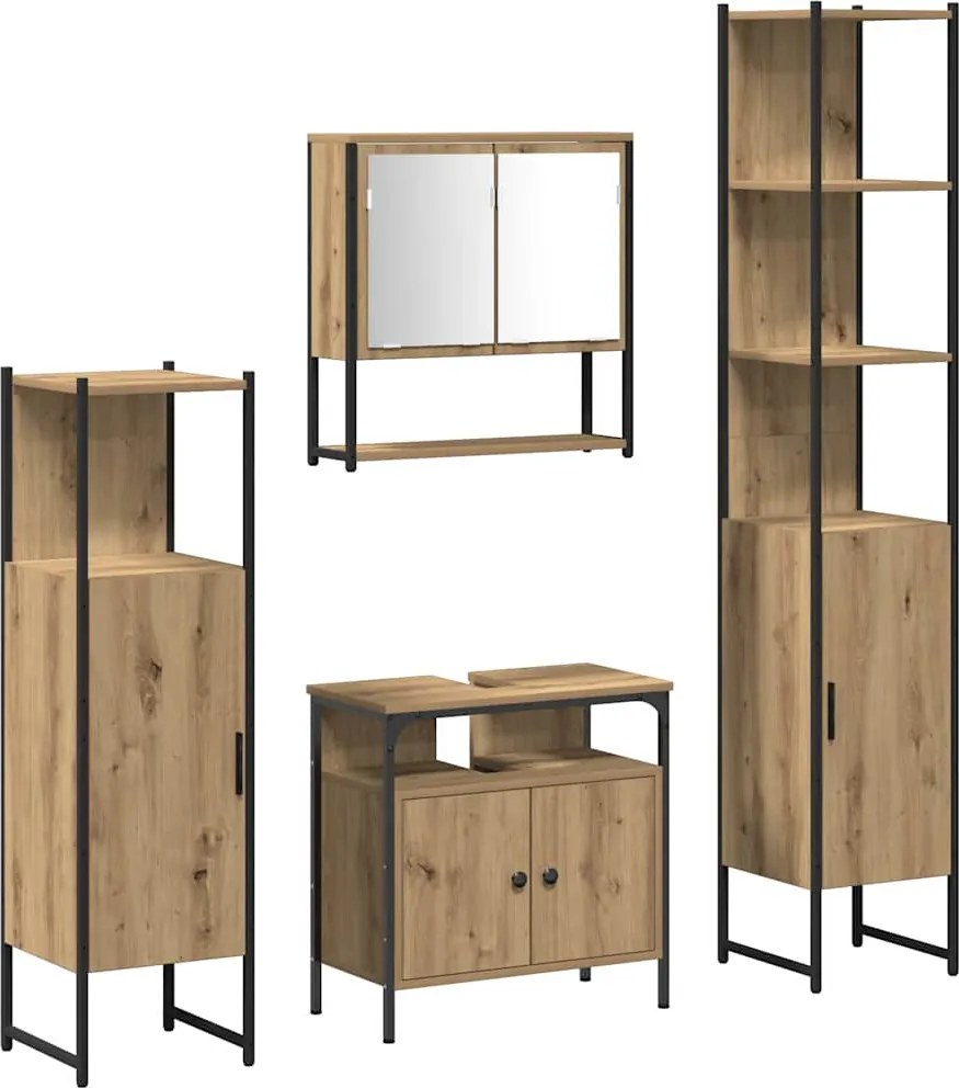 vidaXL Fürdőszoba bútor szett polcokkal 4 pcs kézműves tölgy Faanyag