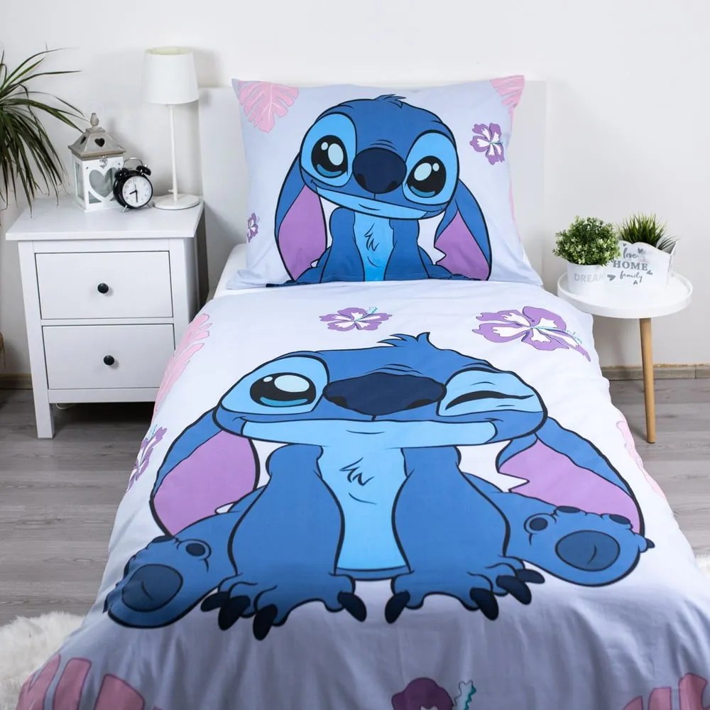 Kék-lila egyszemélyes pamut gyerek ágyneműhuzat 140x200 cm Lilo and Stitch "Cute" – Jerry Fabrics