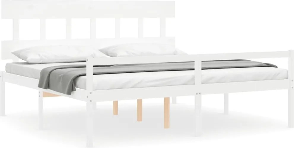 vidaXL fehér tömör fa ágy időseknek fejtámlával 200x200 cm