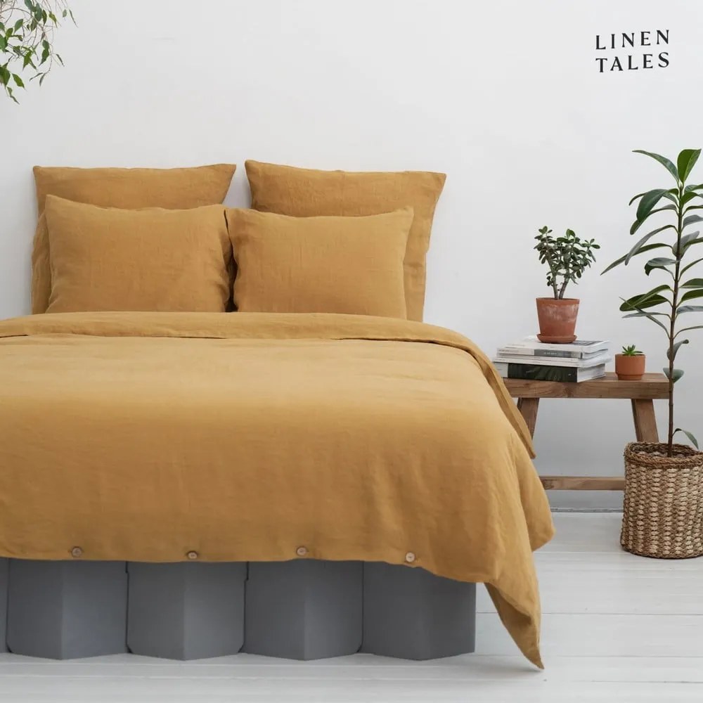 Mustársárga kétszemélyes kenderrost ágyneműhuzat 200x220 cm – Linen Tales