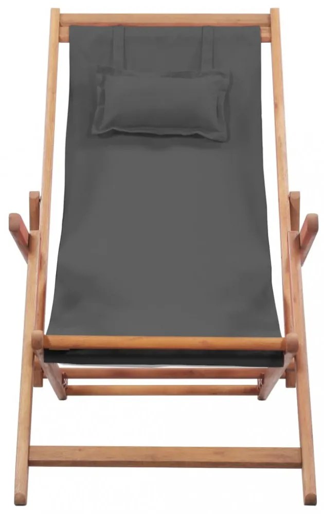 szürke összecsukható szövetkárpitos, favázas strandszék