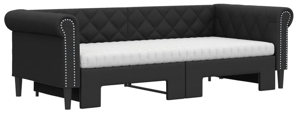 fekete kihúzható műbőr heverő matraccal 90 x 200 cm